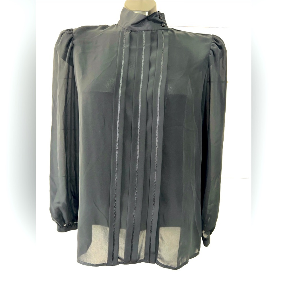 Vintage Howard Wolf Womens Formal Button Up Black Blouse Size 12 M/L Made in USA